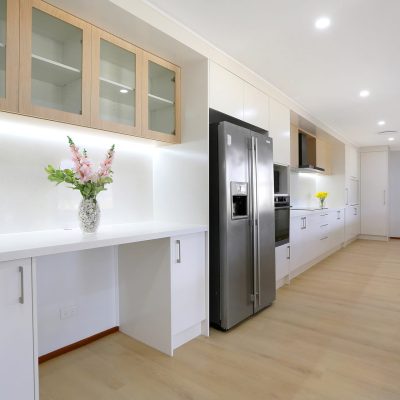 Modern kitchen renovation with island bench and stone benchtops
